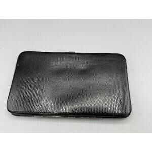 Vintage Black Faux Lizard Wallet Case Card Holder Compact Clutch